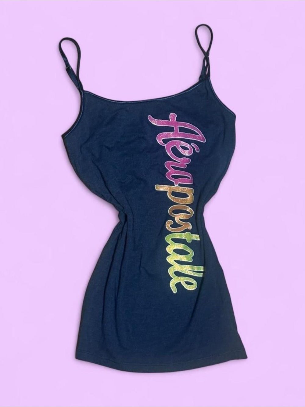 Y2K Vintage 2011 Aeropostale Rainbow Glitter Logo Graphic Cami Tank Mall Girl